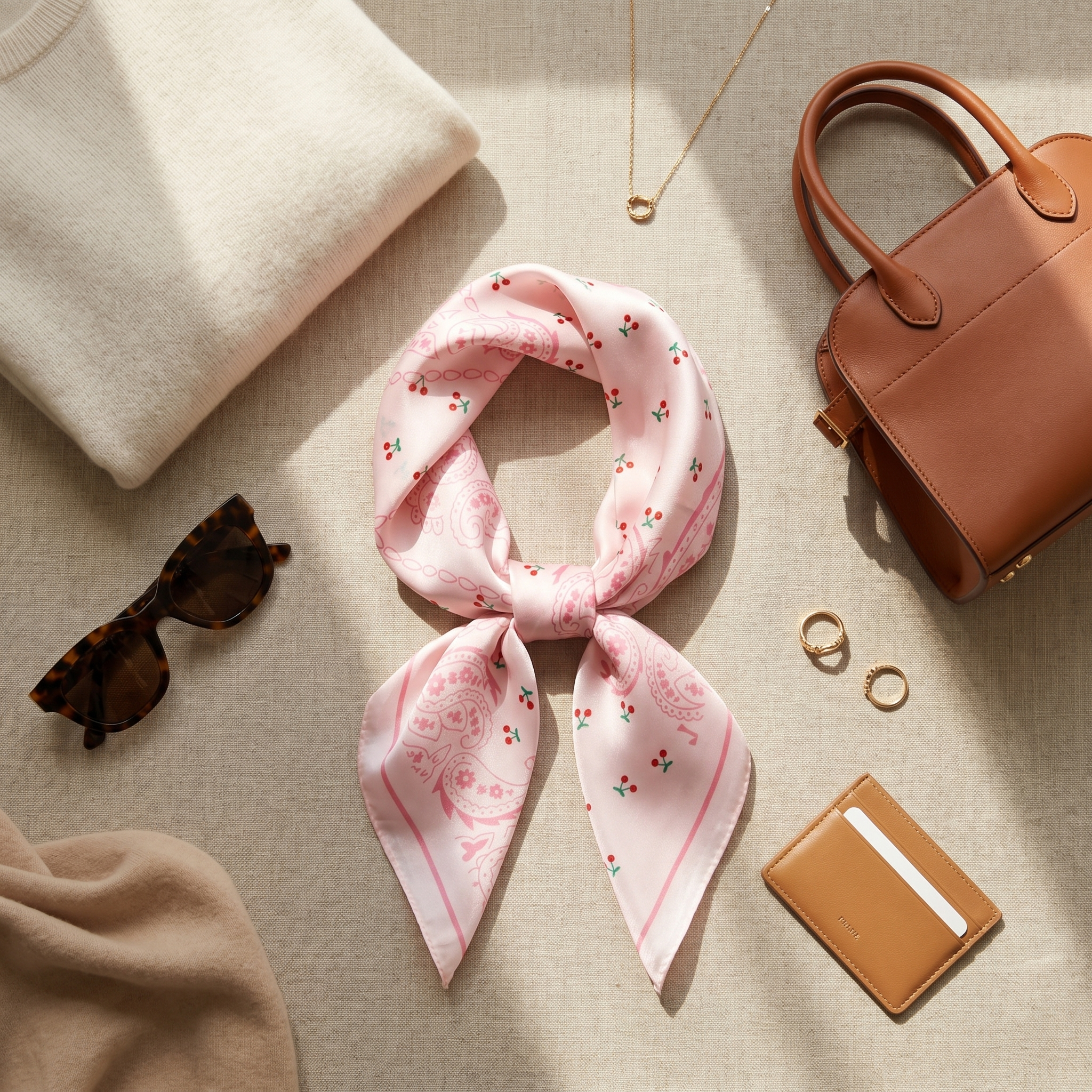 Bracksley pink floral satin scarf for women, 27 inch square — view 2