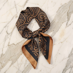 Bracksley brown paisley satin scarf for women, 27 inch square — view 1