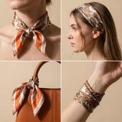 Bracksley orange paisley satin scarf for women, 27 inch square — view 3