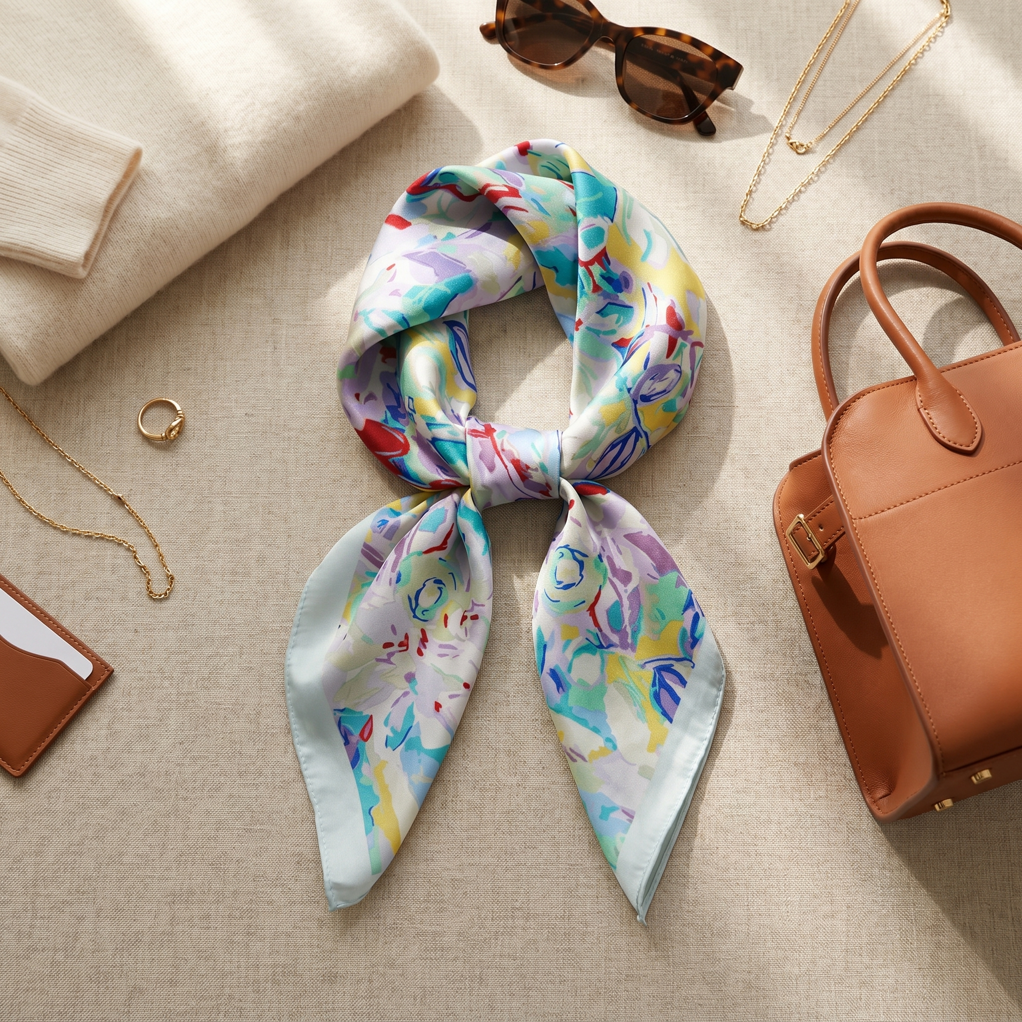 Bracksley multicolor floral satin scarf for women, 27 inch square — view 2