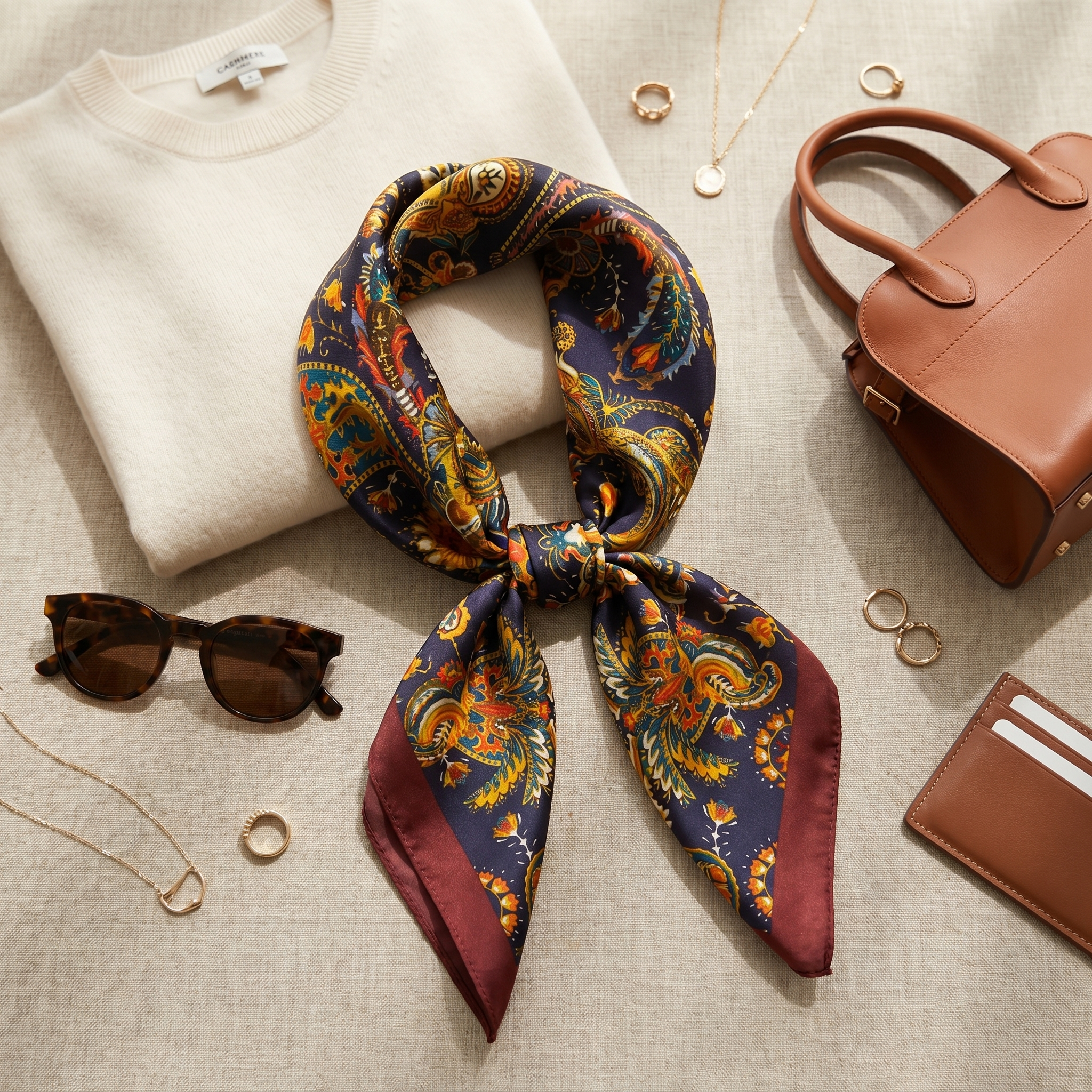 Bracksley multicolor paisley satin scarf for women, 27 inch square — view 2