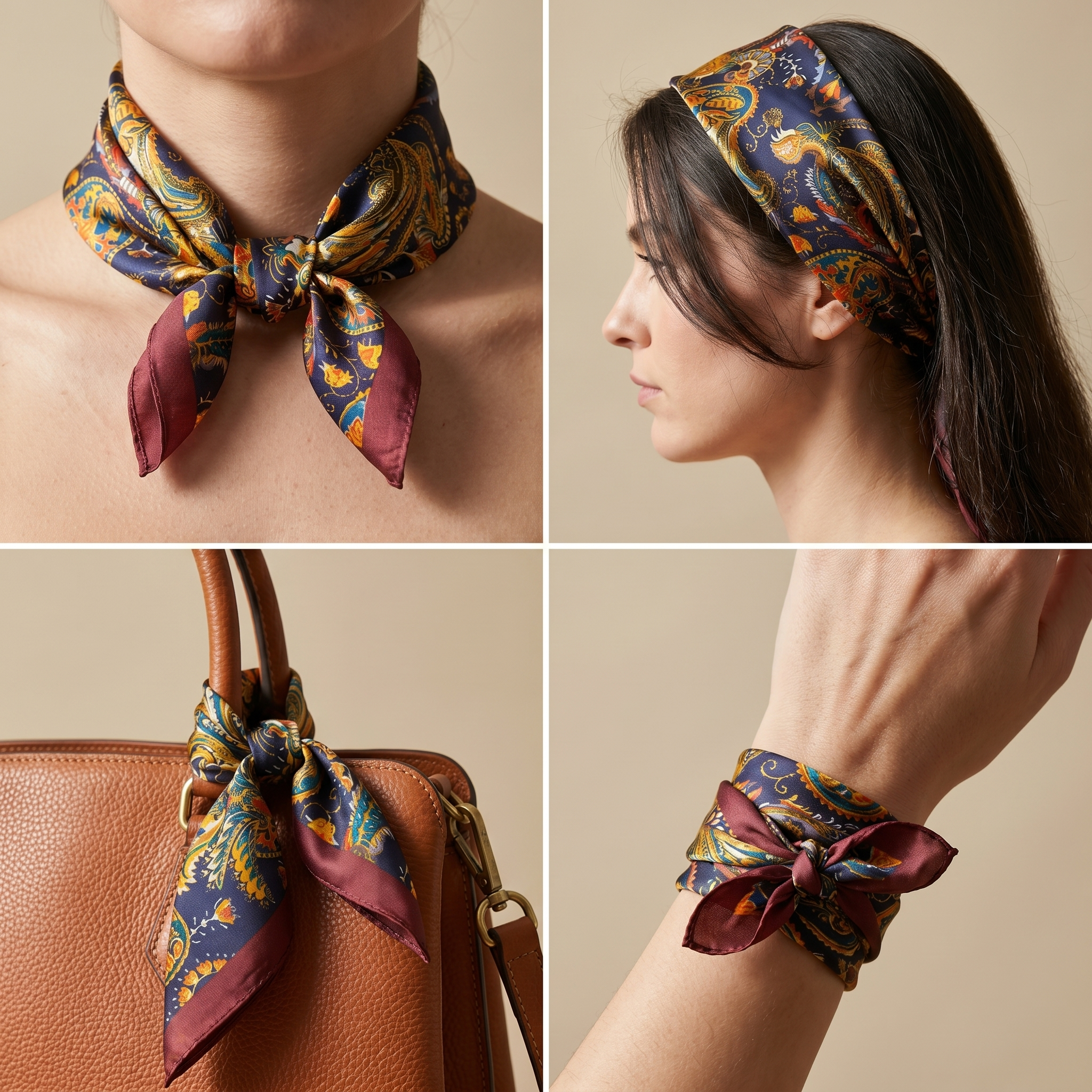 Bracksley multicolor paisley satin scarf for women, 27 inch square — view 3