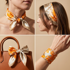 Bracksley orange floral satin scarf for women, 27 inch square — view 3