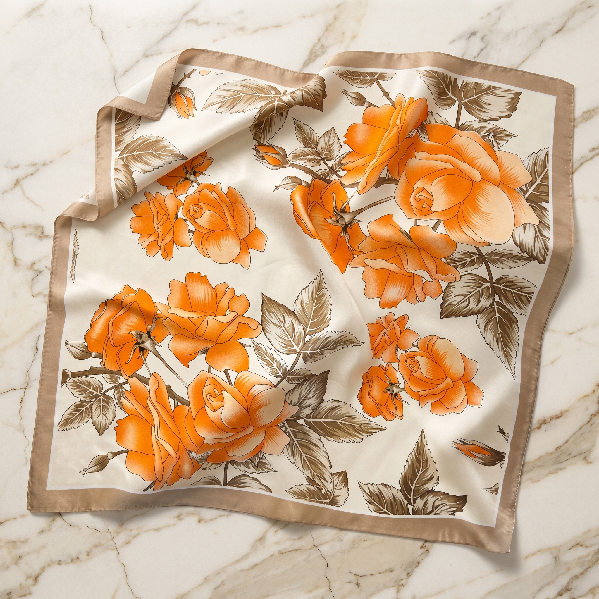 Bracksley orange floral satin scarf for women, 27 inch square — view 1