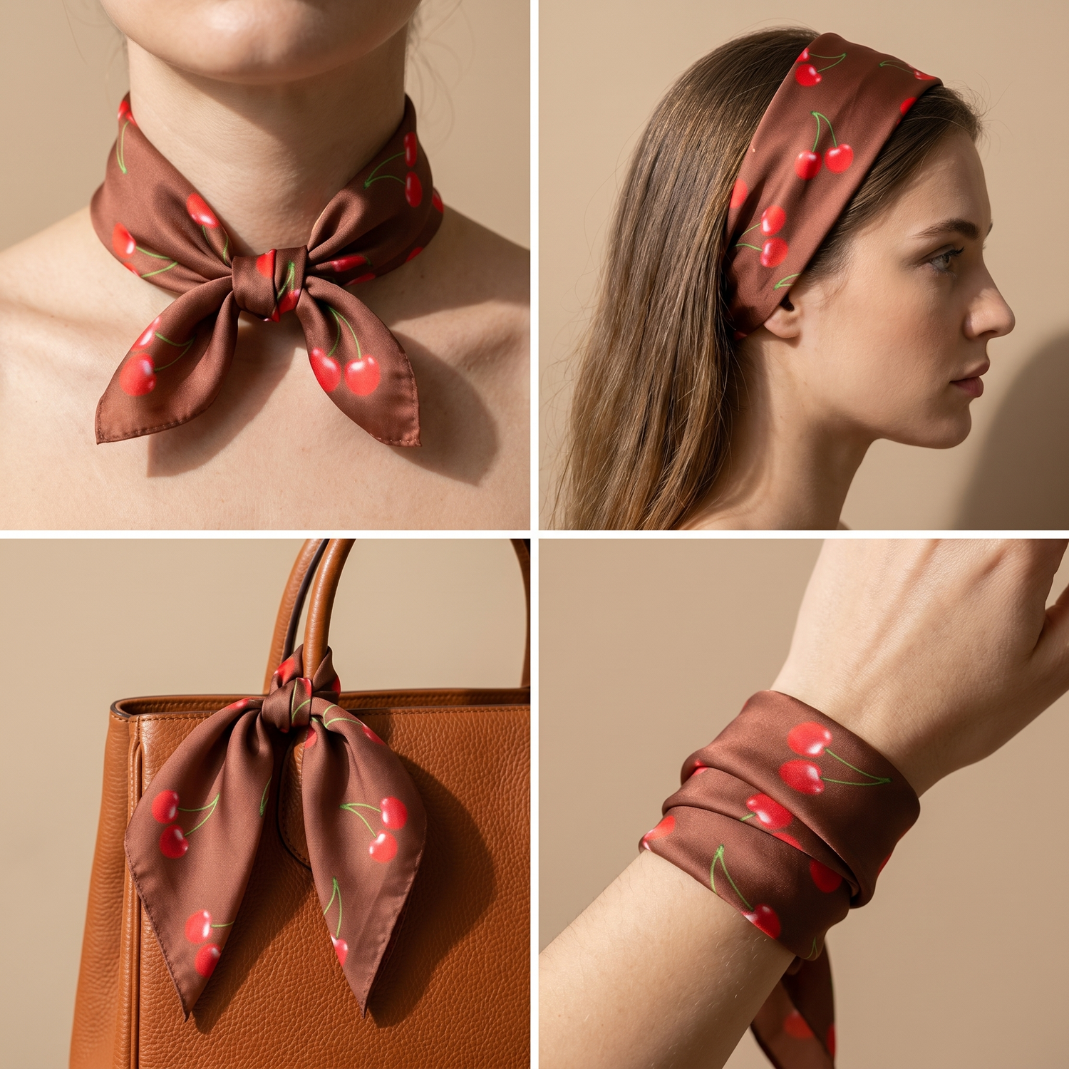 Bracksley red floral satin scarf for women, 27 inch square — view 3