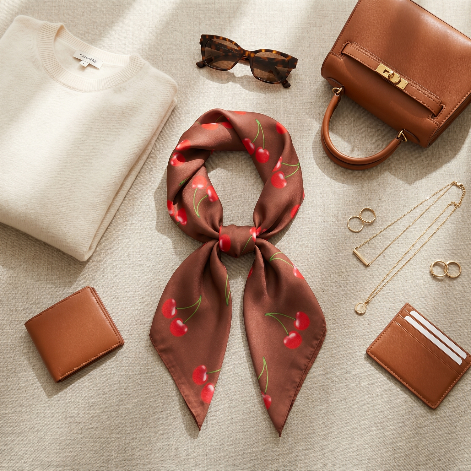 Bracksley red floral satin scarf for women, 27 inch square — view 2