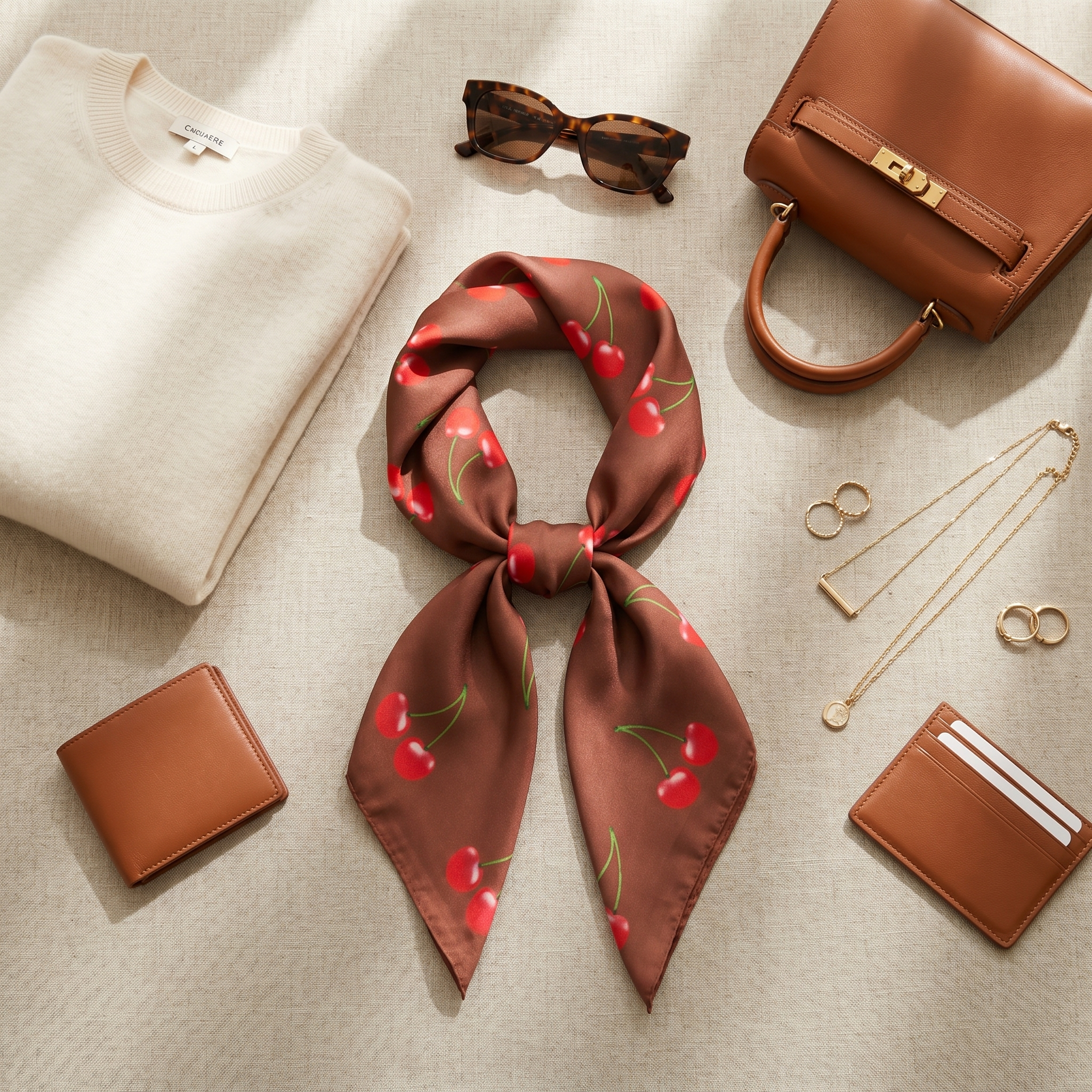 Bracksley red floral satin scarf for women, 27 inch square — view 2