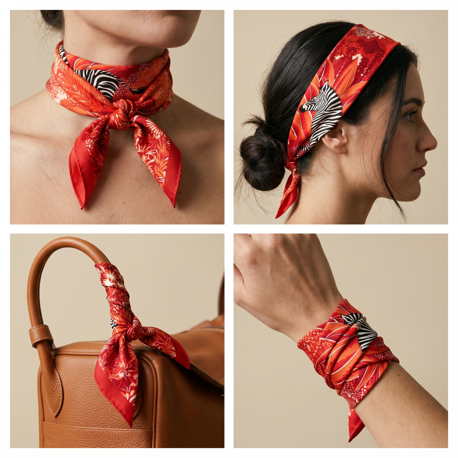 Bracksley red floral satin scarf for women, 27 inch square — view 3