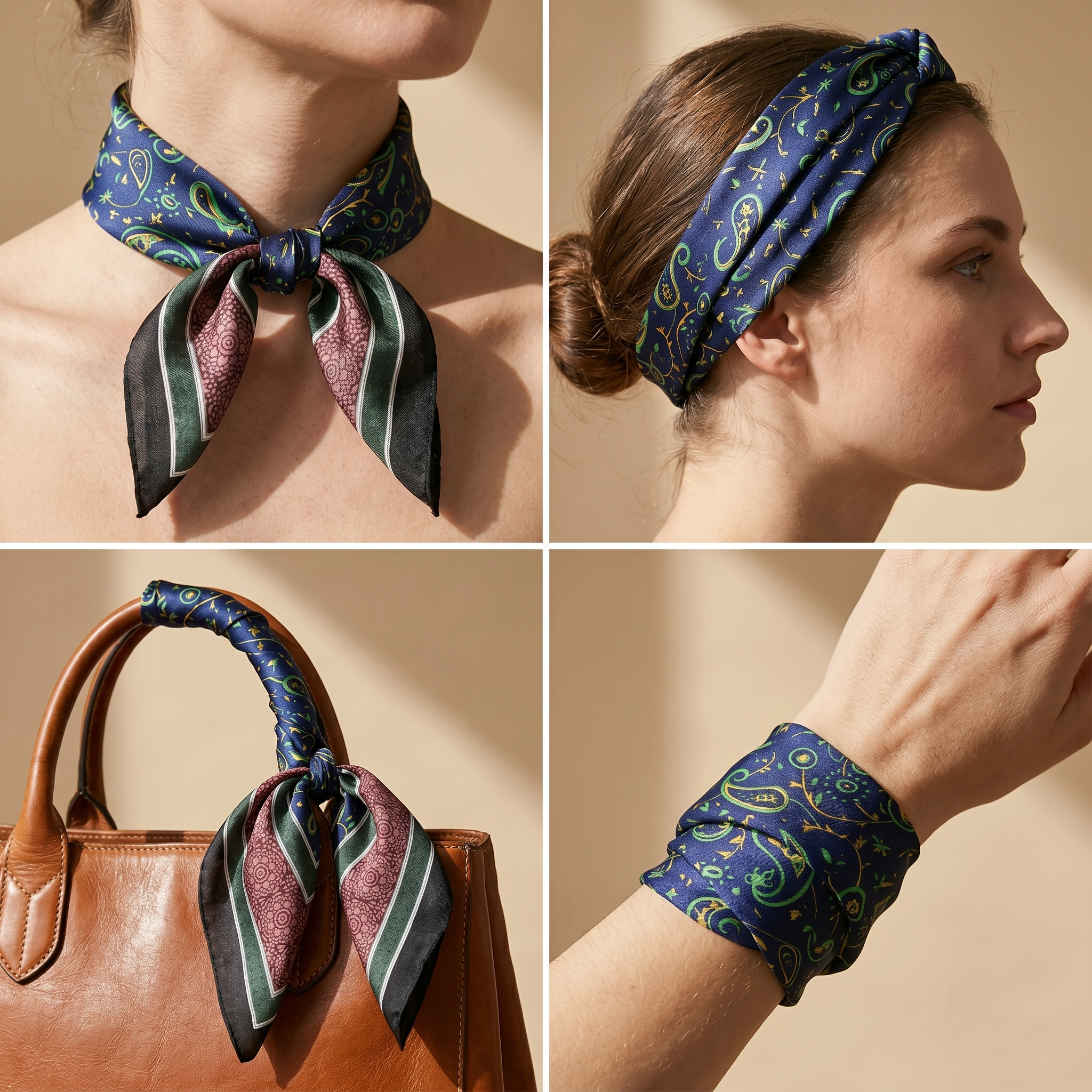 Bracksley blue paisley satin scarf for women, 27 inch square — view 3