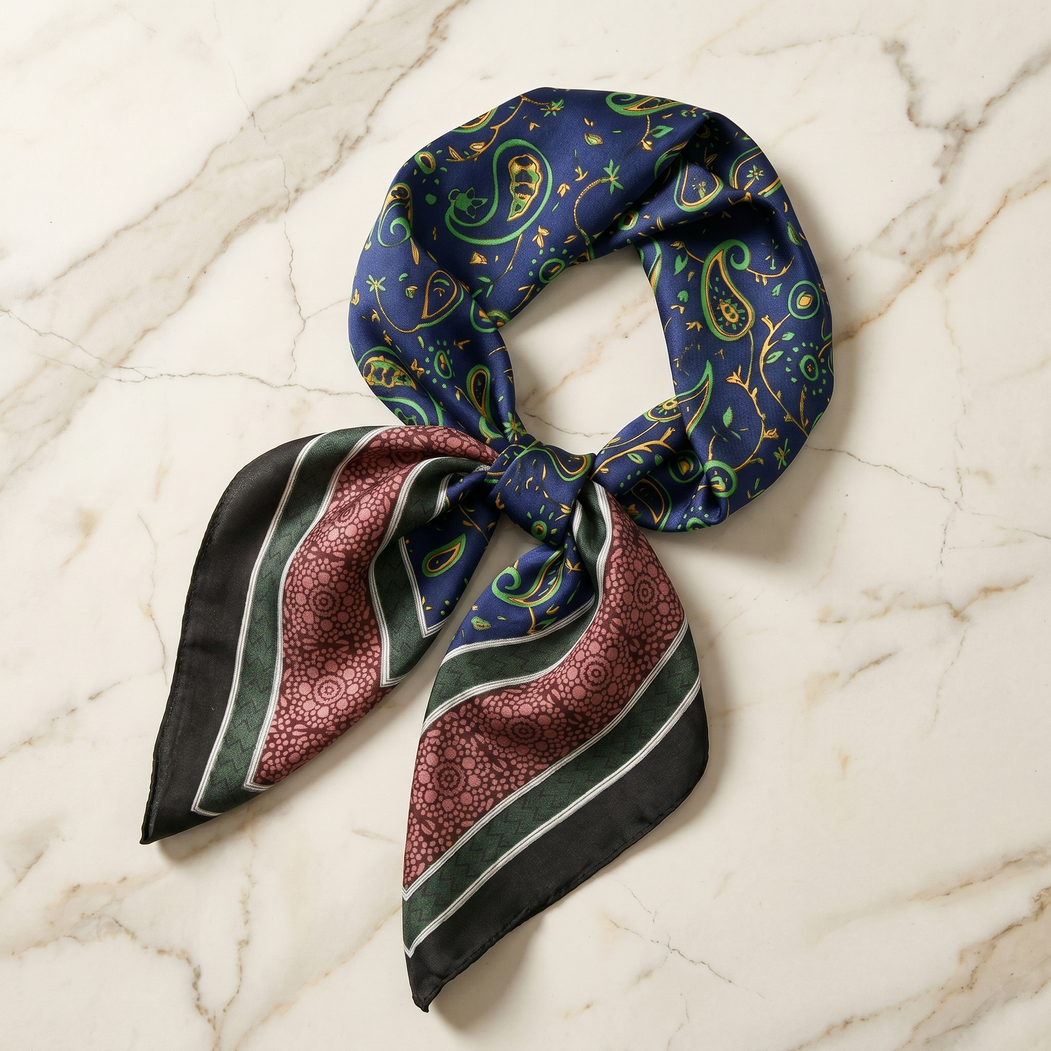 Bracksley blue paisley satin scarf for women, 27 inch square — view 1