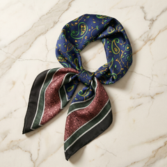 Bracksley blue paisley satin scarf for women, 27 inch square — view 1