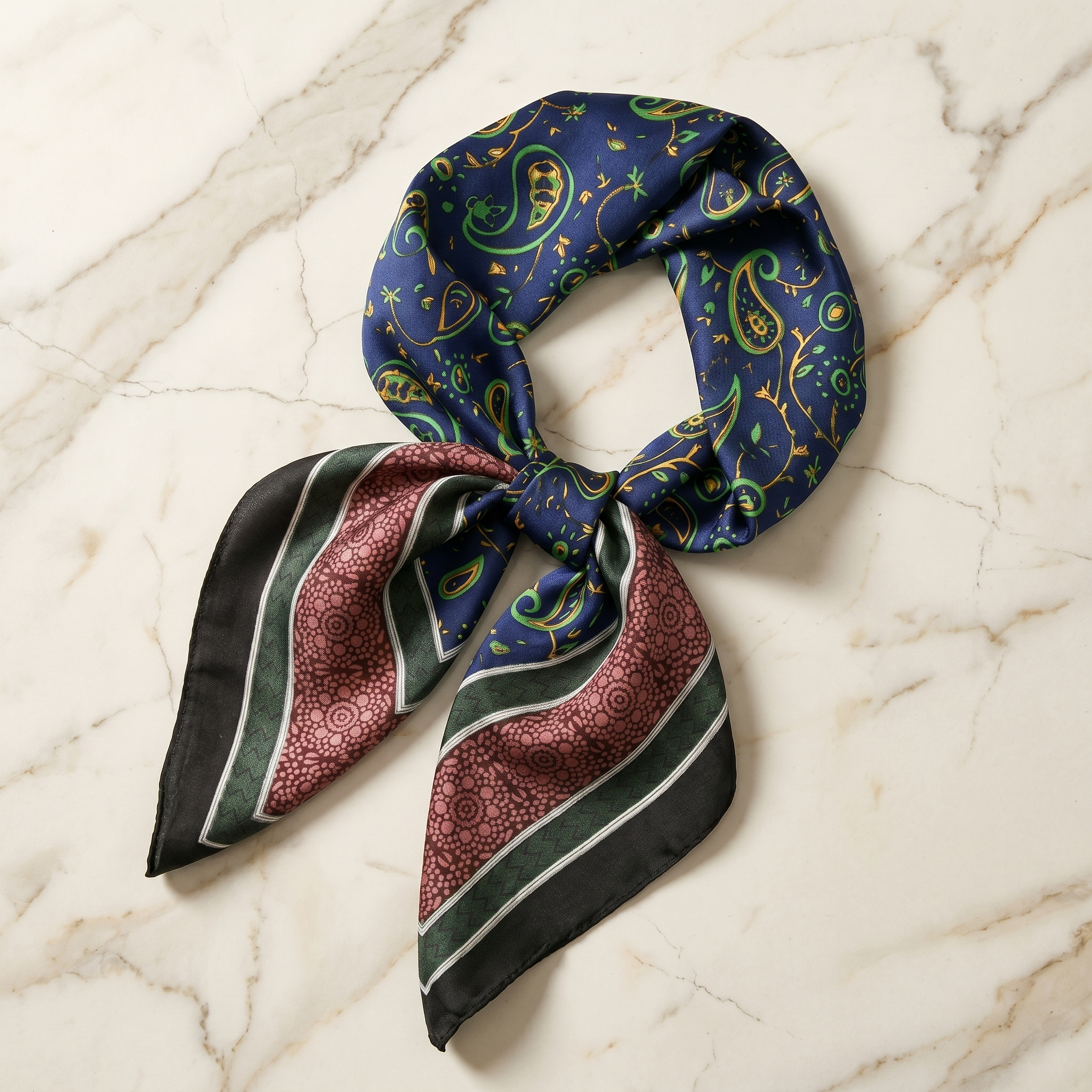 Bracksley blue paisley satin scarf for women, 27 inch square — view 1