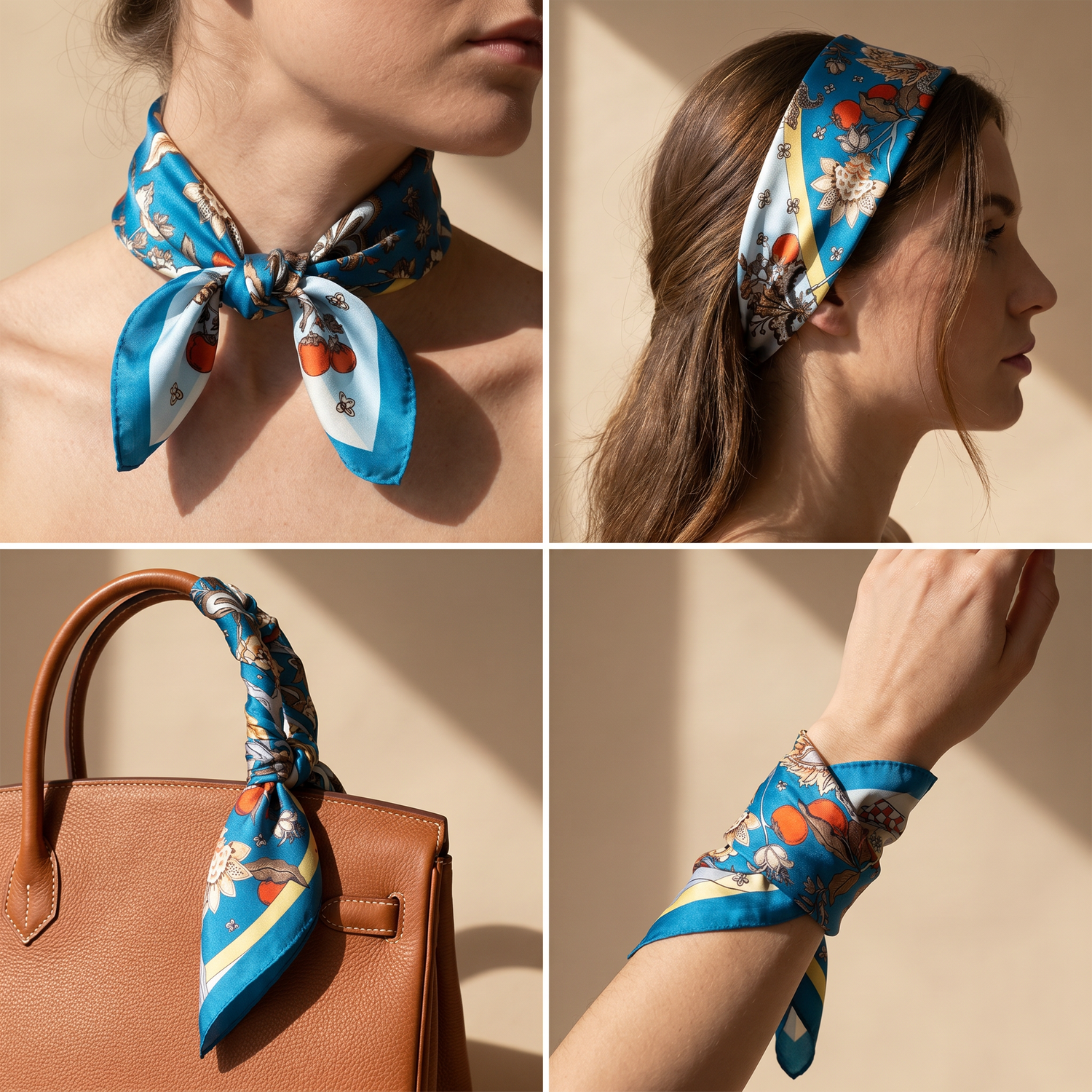 Bracksley multicolor floral satin scarf for women, 27 inch square — view 3