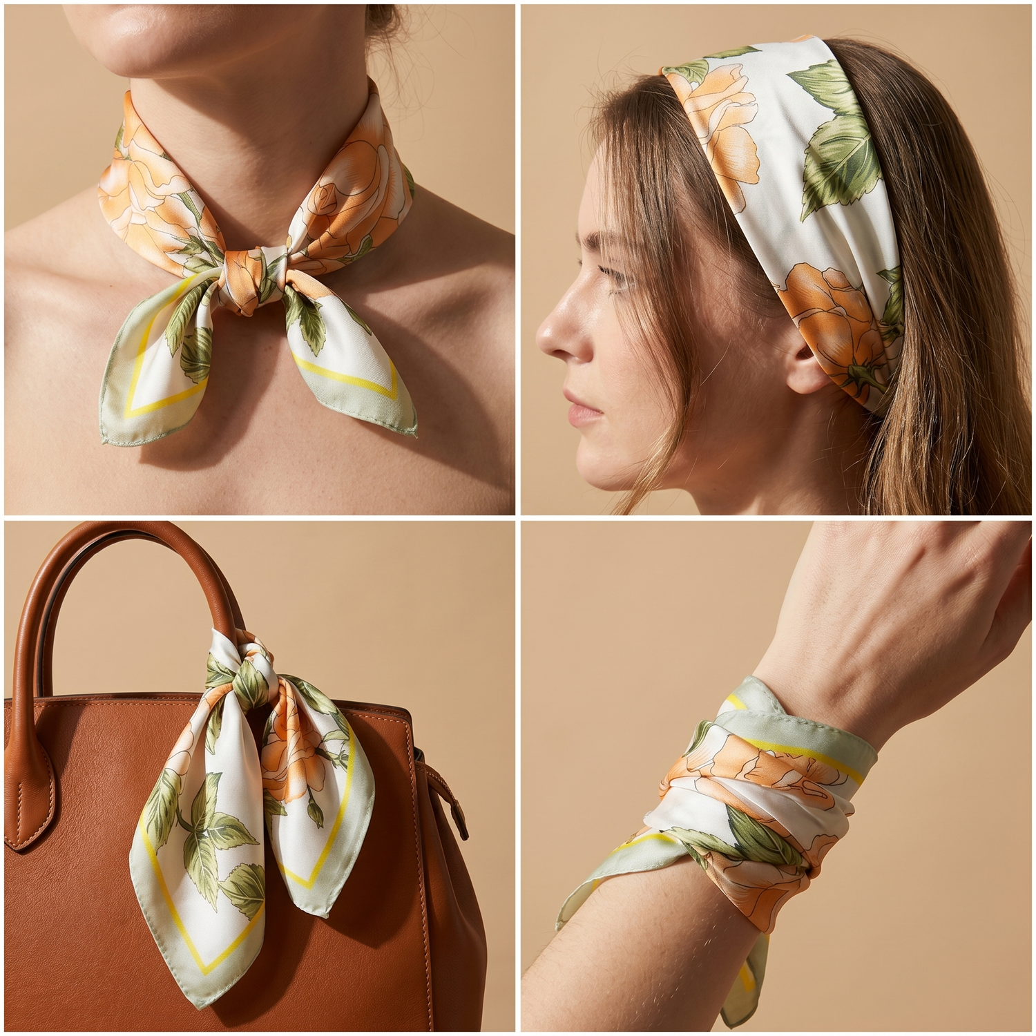 Bracksley multicolor floral satin scarf for women, 27 inch square — view 3