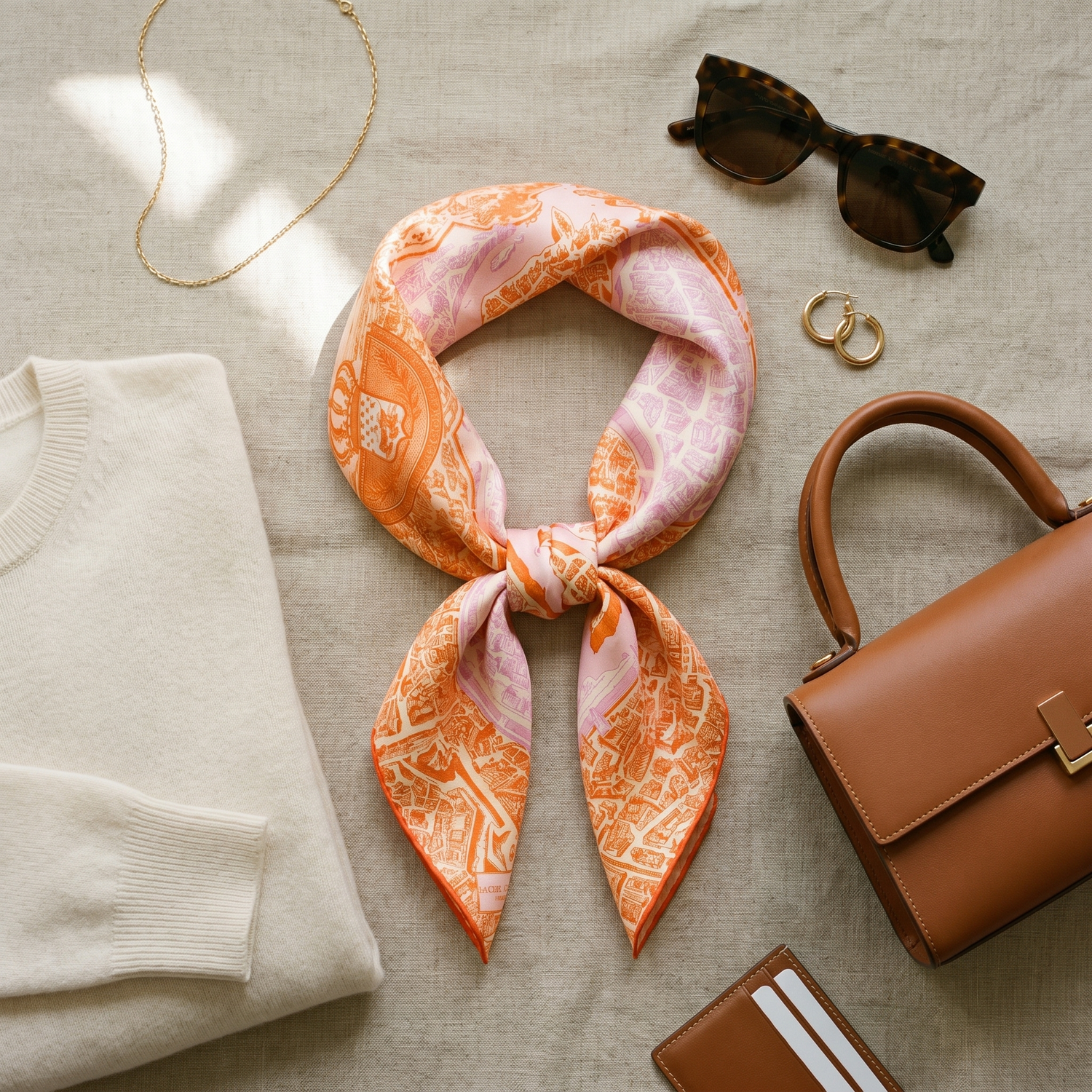 Bracksley orange klassisch satin scarf for women, 27 inch square — view 2