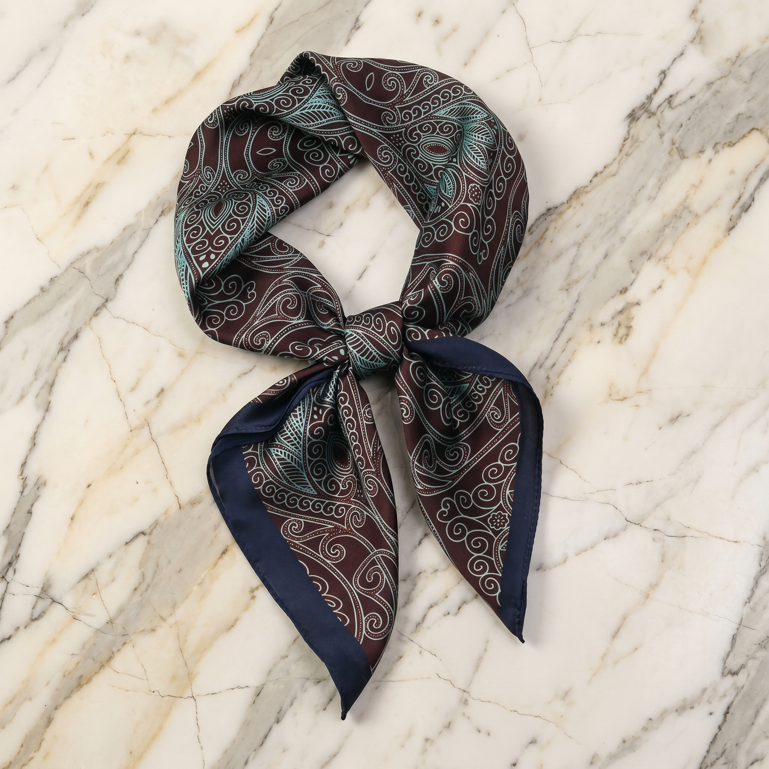 Bracksley brown paisley satin scarf for women, 27 inch square — view 1
