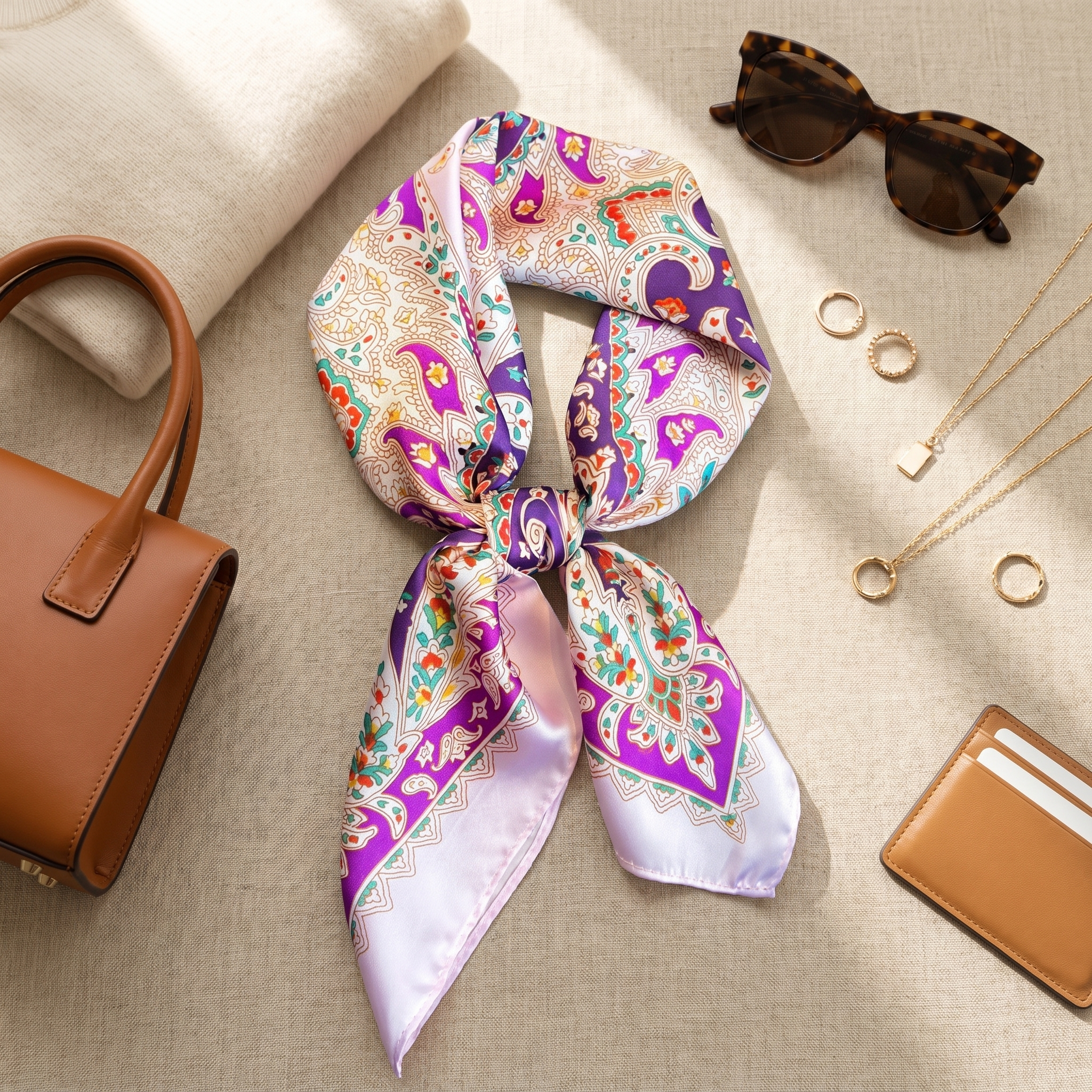 Bracksley multicolor paisley satin scarf for women, 27 inch square — view 2