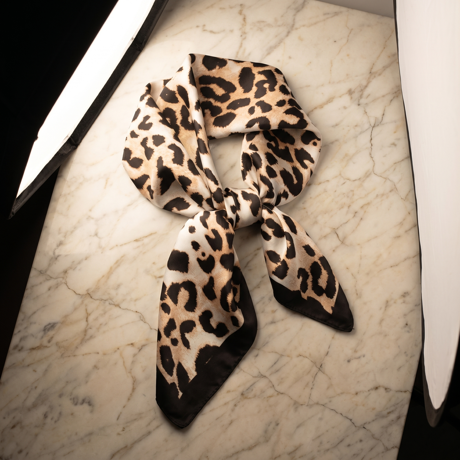 Bracksley beige animal satin scarf for women, 27 inch square — view 1
