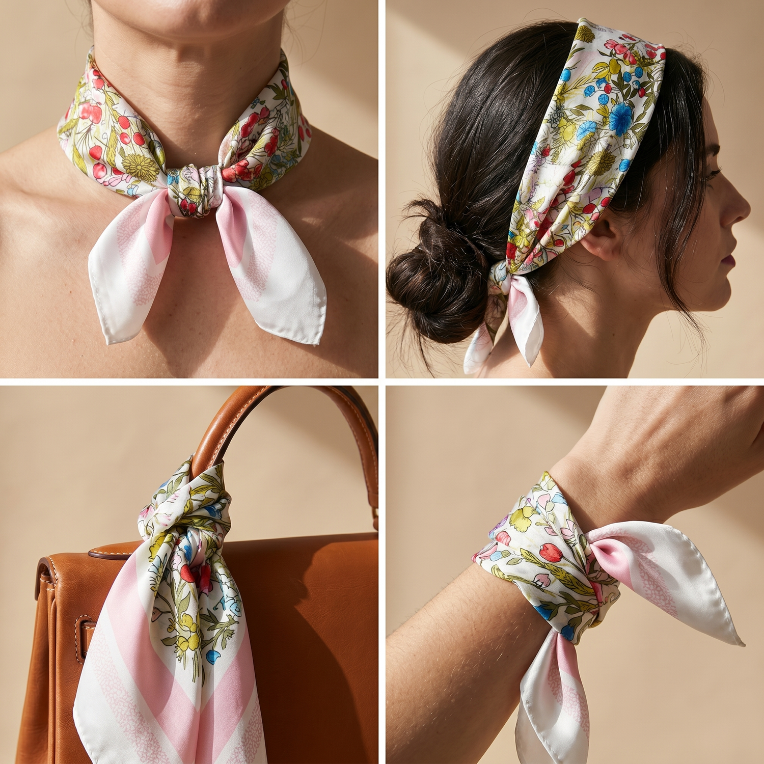 Bracksley multicolor floral satin scarf for women, 27 inch square — view 3