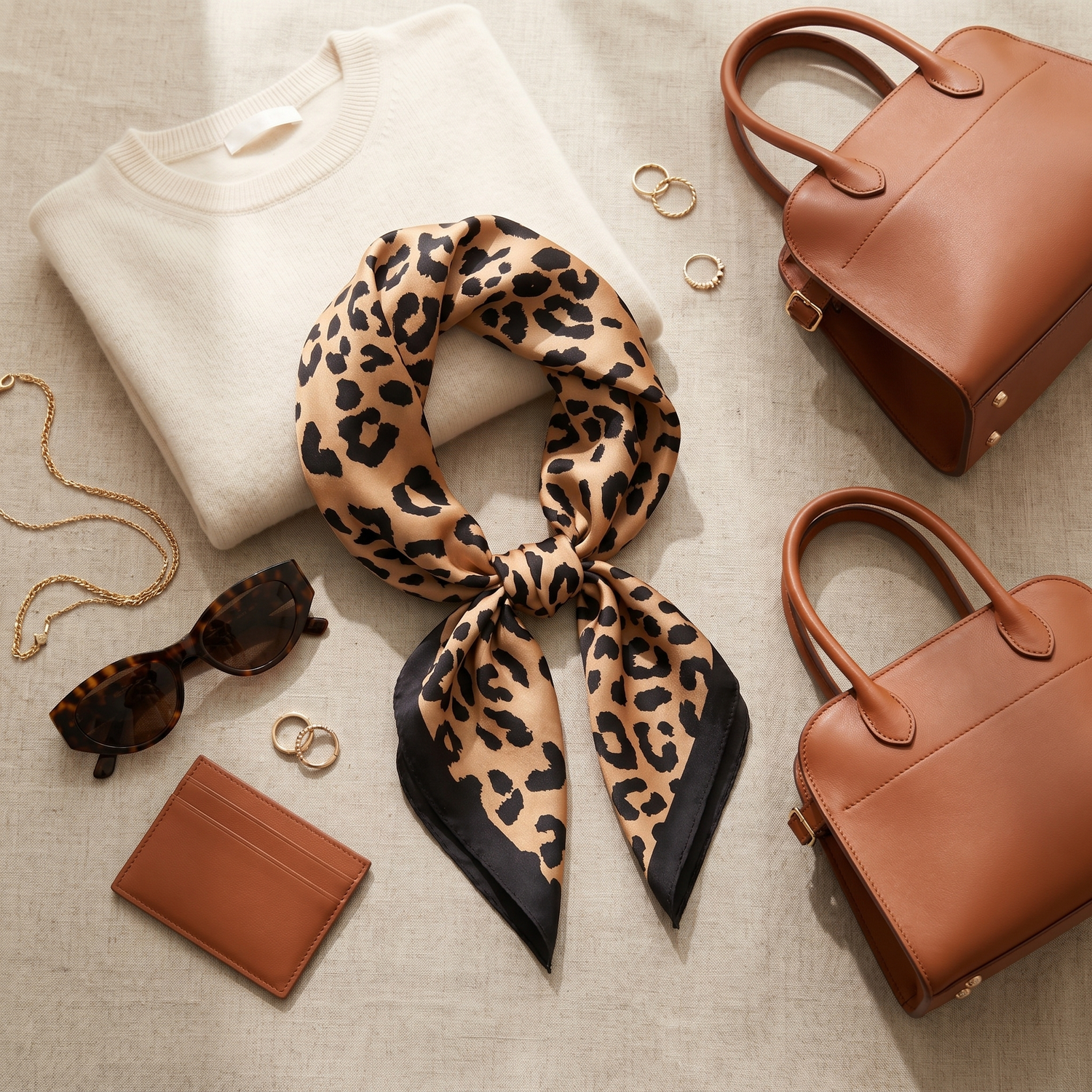 Bracksley beige animal satin scarf for women, 27 inch square — view 2