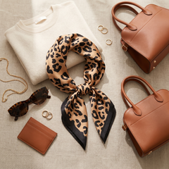Bracksley beige animal satin scarf for women, 27 inch square — view 2