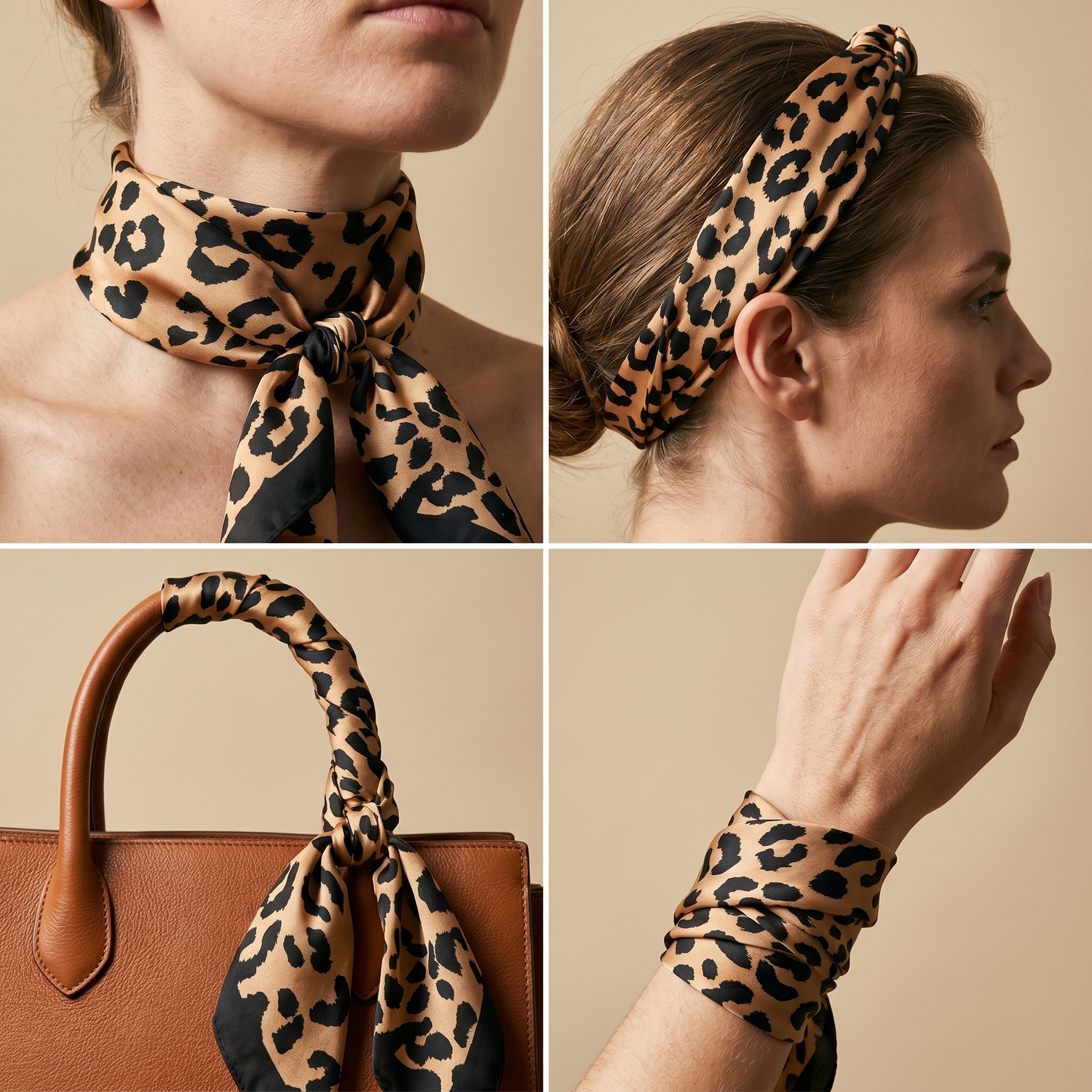 Bracksley beige animal satin scarf for women, 27 inch square — view 3