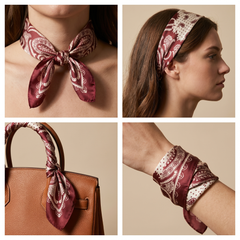 Bracksley red paisley satin scarf for women, 27 inch square — view 3