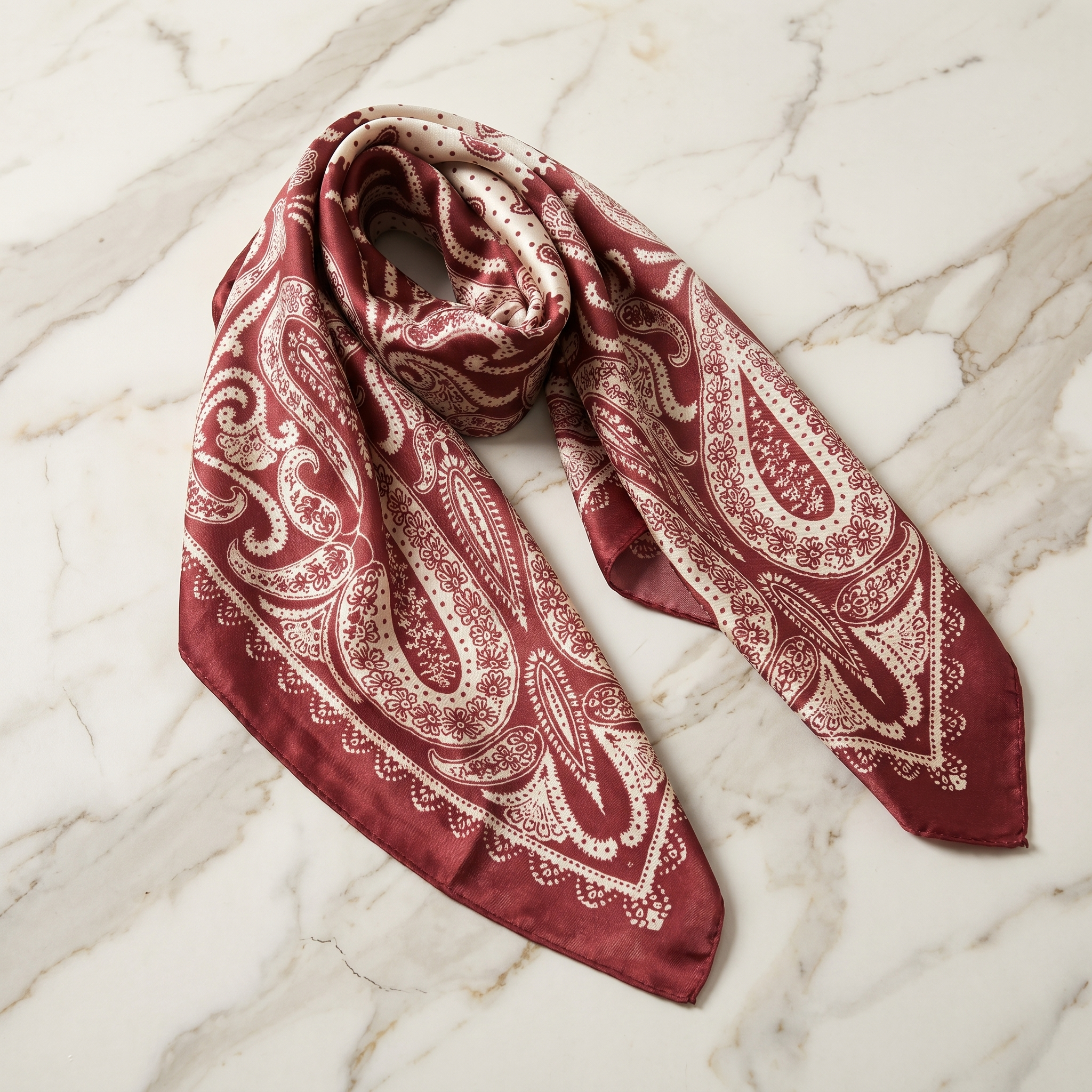 Bracksley red paisley satin scarf for women, 27 inch square — view 1