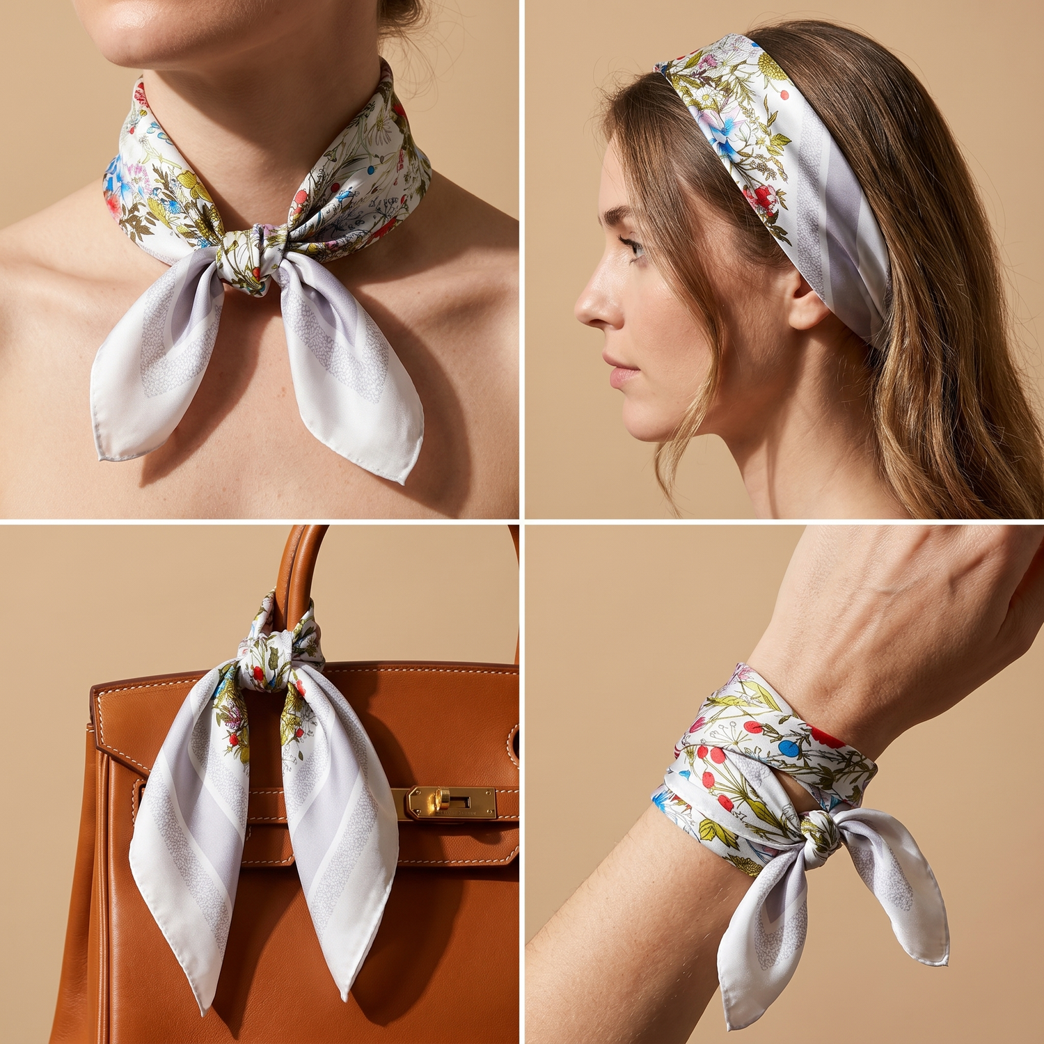 Bracksley multicolor floral satin scarf for women, 27 inch square — view 3