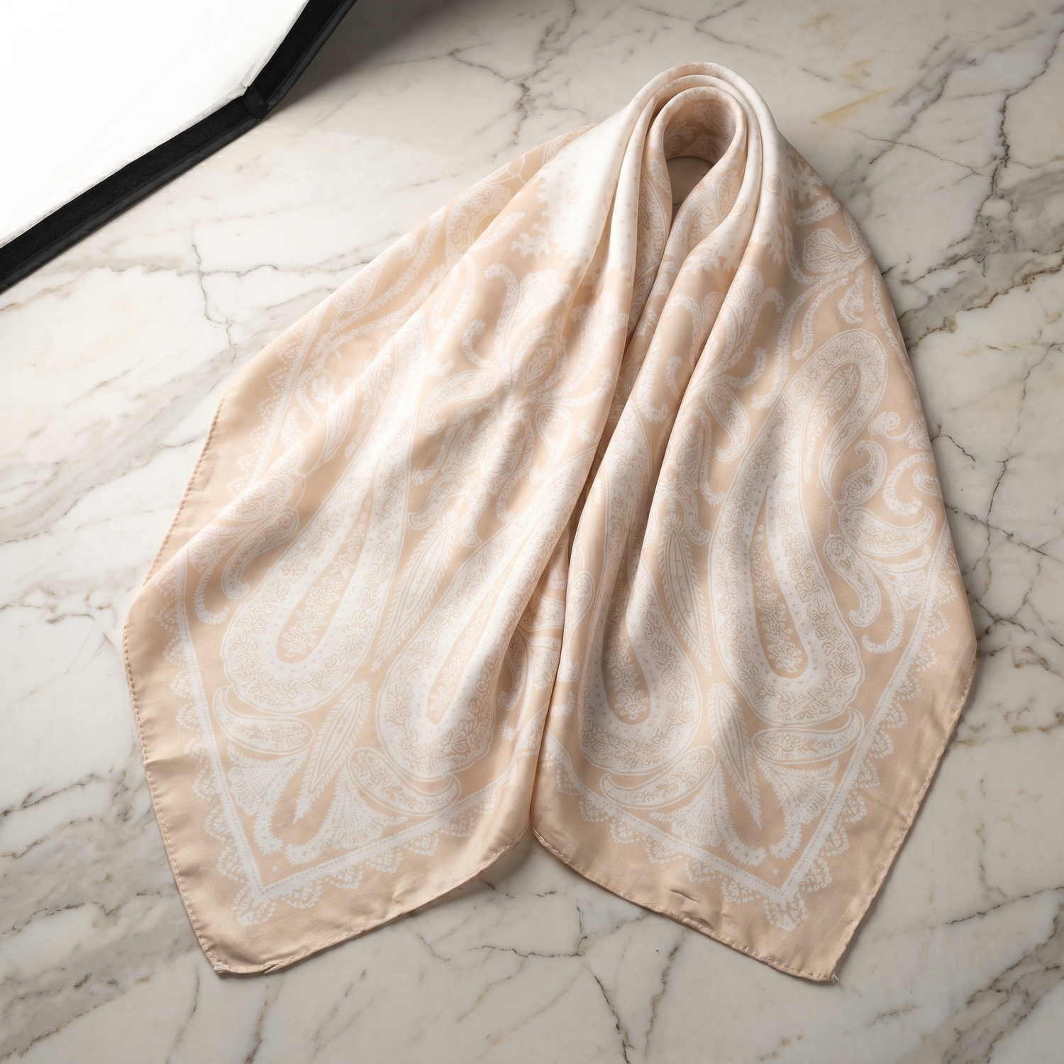 Bracksley beige paisley satin scarf for women, 27 inch square — view 1