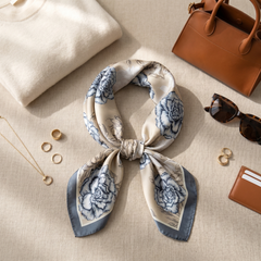 Bracksley beige floral satin scarf for women, 27 inch square — view 2