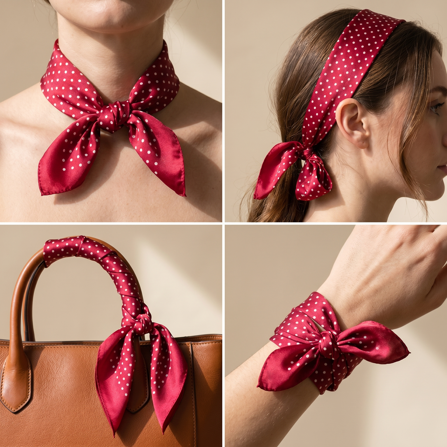 Bracksley red geometric satin scarf for women, 27 inch square — view 3