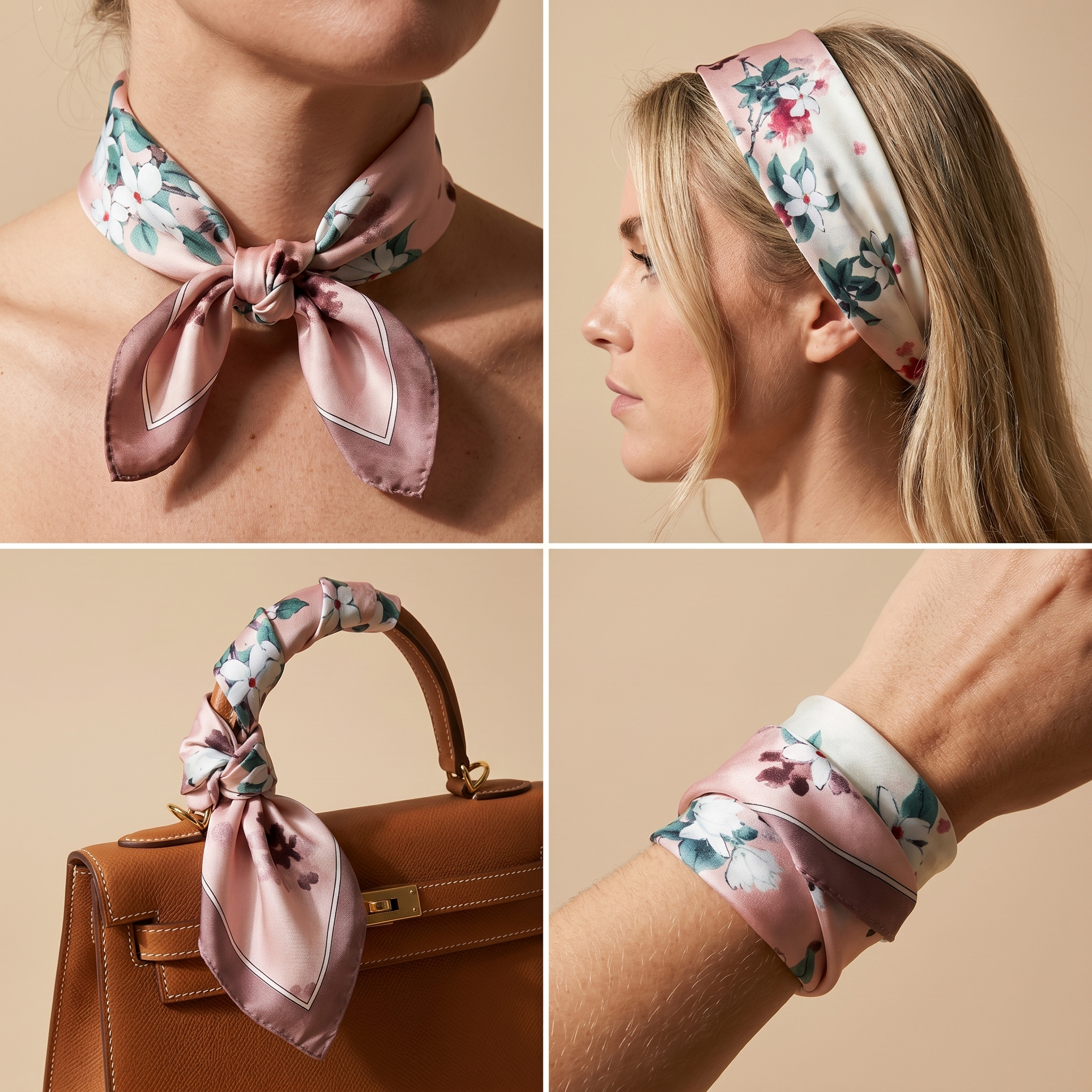Bracksley multicolor floral satin scarf for women, 27 inch square — view 3