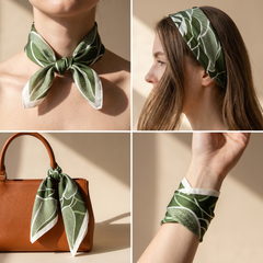 Bracksley green floral satin scarf for women, 27 inch square — view 3