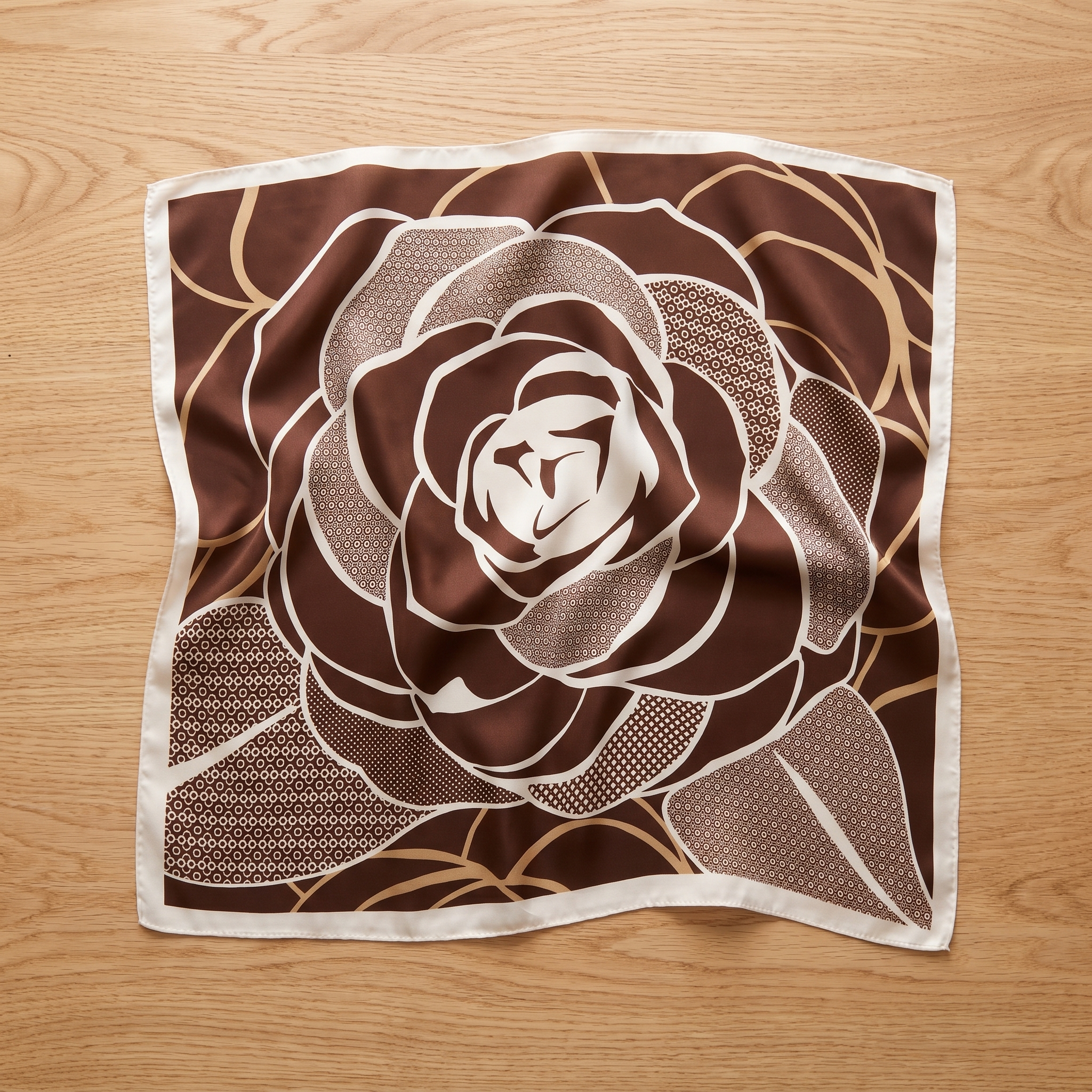 Bracksley brown floral satin scarf for women, 27 inch square — view 1