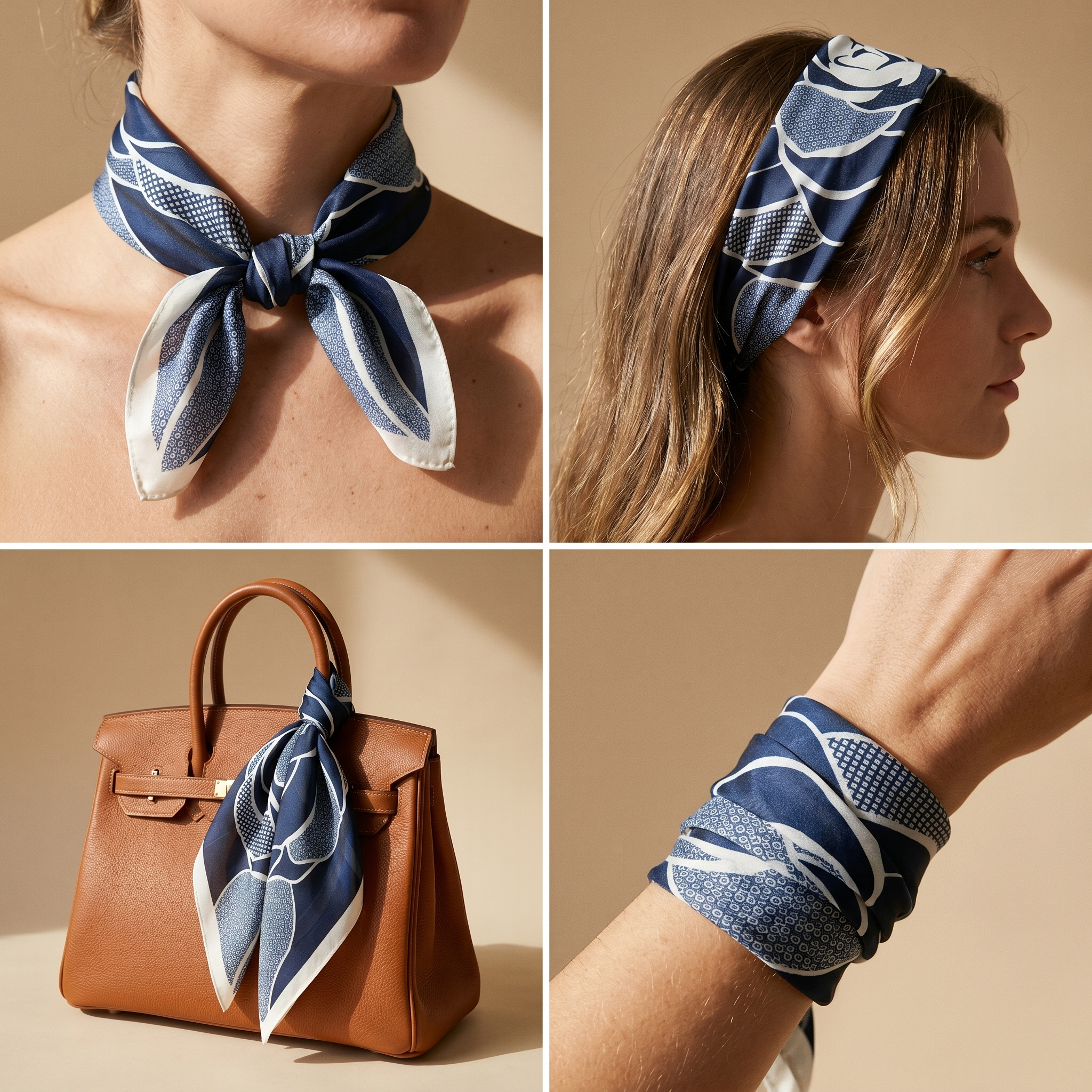 Bracksley blue floral satin scarf for women, 27 inch square — view 3