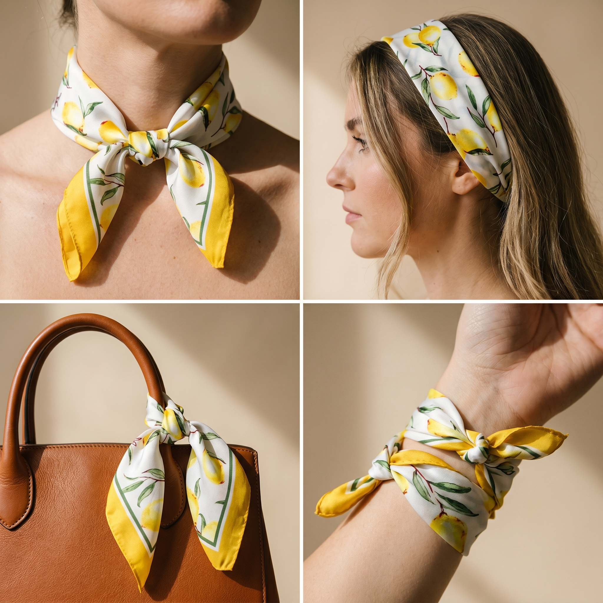 Bracksley yellow floral satin scarf for women, 27 inch square — view 3