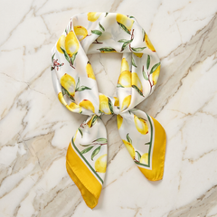 Bracksley yellow floral satin scarf for women, 27 inch square — view 1
