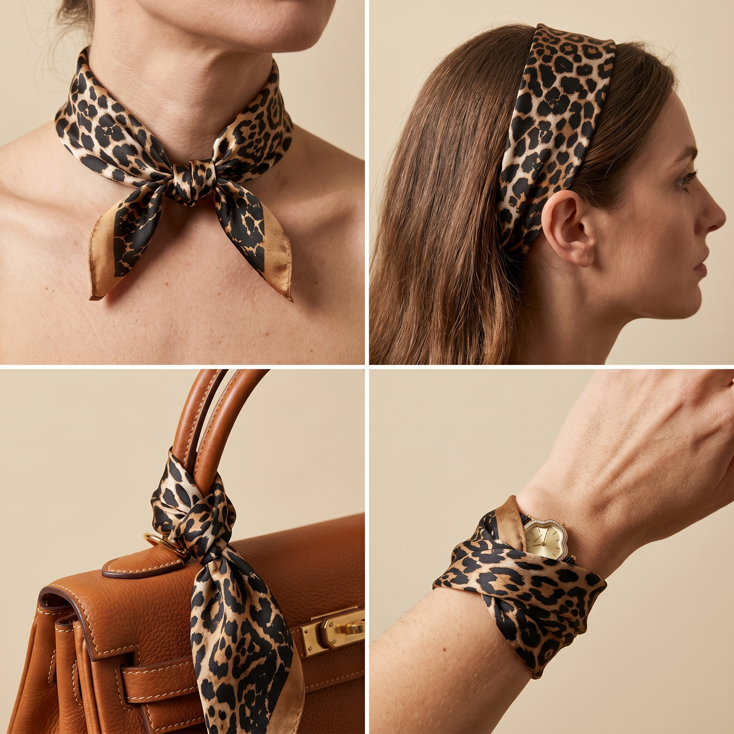 Bracksley brown animal satin scarf for women, 27 inch square — view 3