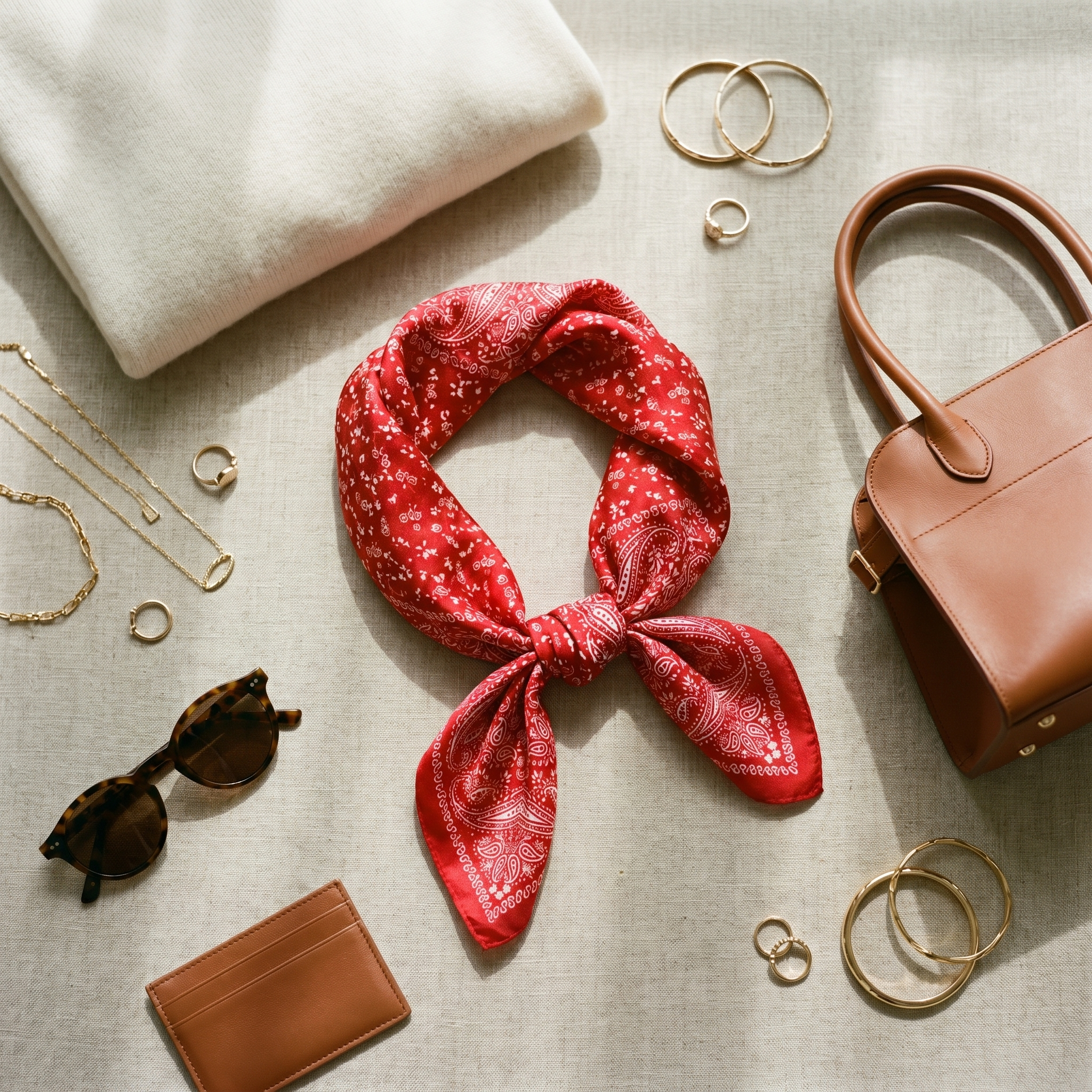 Bracksley red paisley satin scarf for women, 27 inch square — view 2