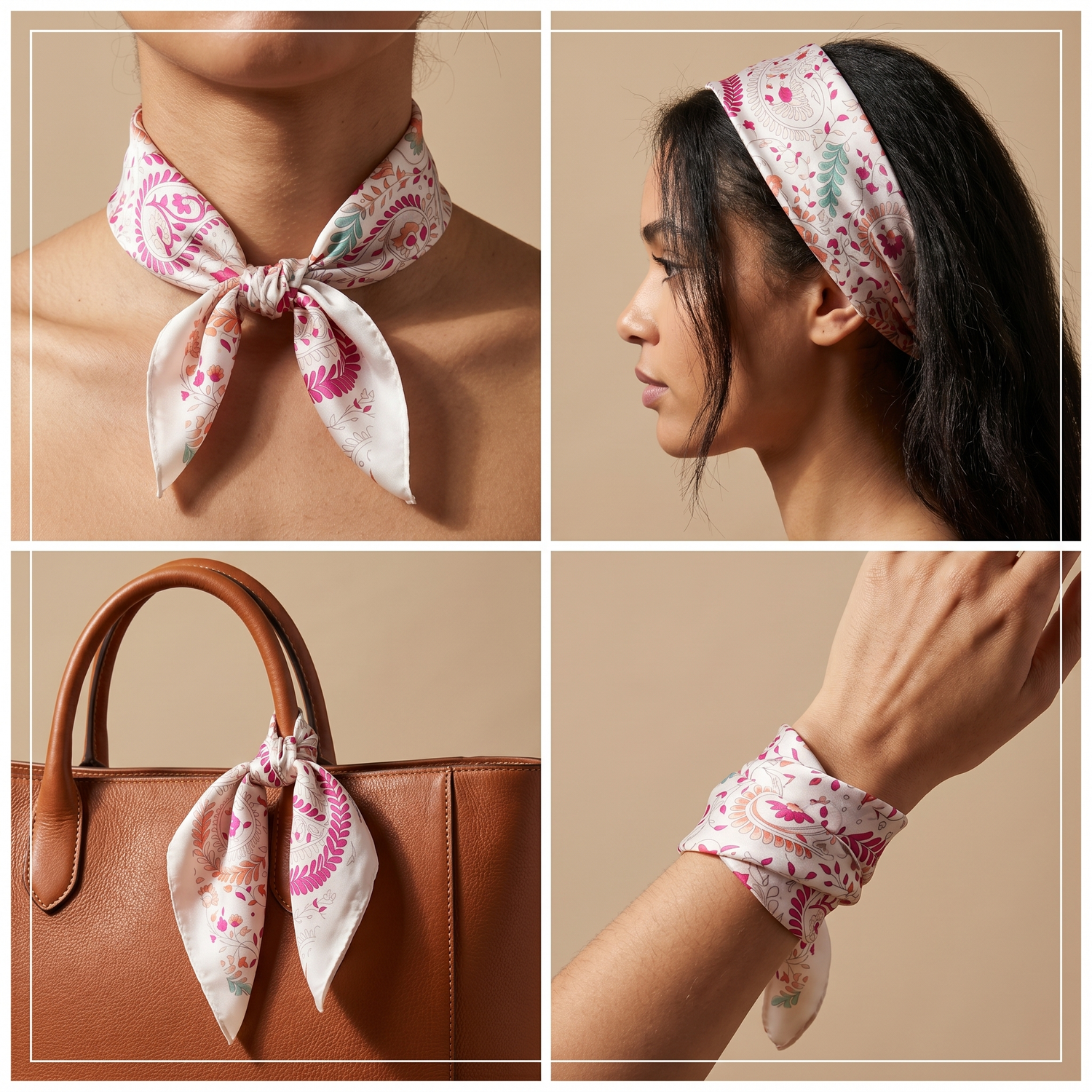 Bracksley multicolor floral satin scarf for women, 27 inch square — view 3