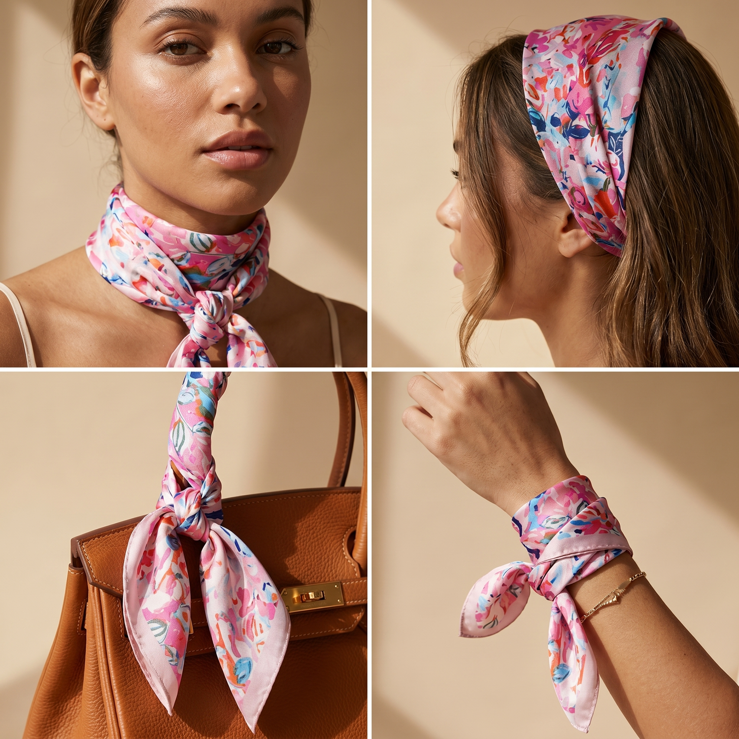 Bracksley multicolor floral satin scarf for women, 27 inch square — view 3