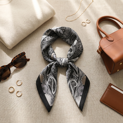 Bracksley black paisley satin scarf for women, 27 inch square — view 2