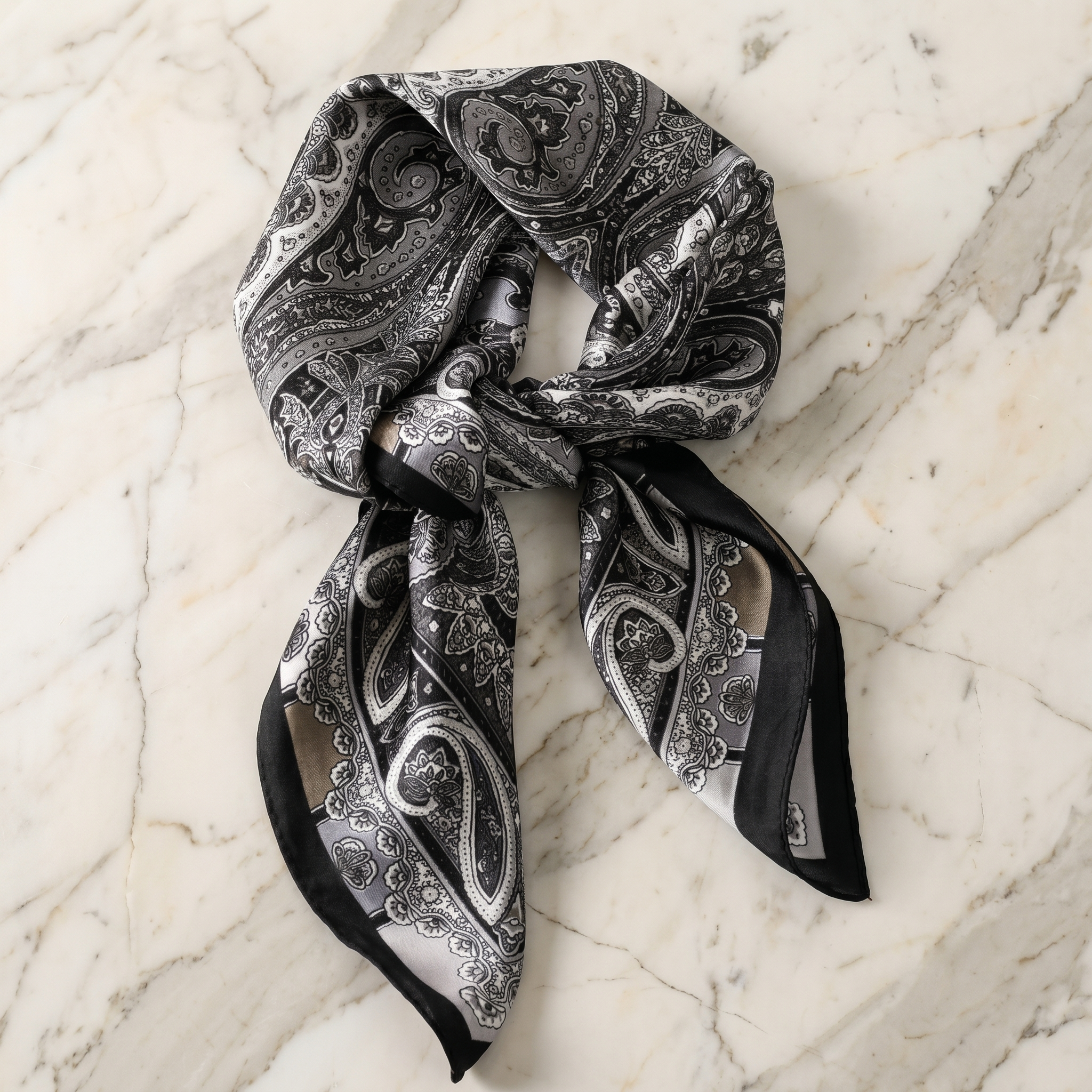 Bracksley black paisley satin scarf for women, 27 inch square — view 1