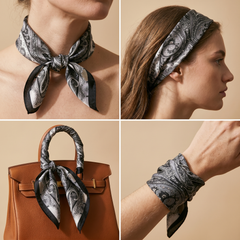 Bracksley black paisley satin scarf for women, 27 inch square — view 3