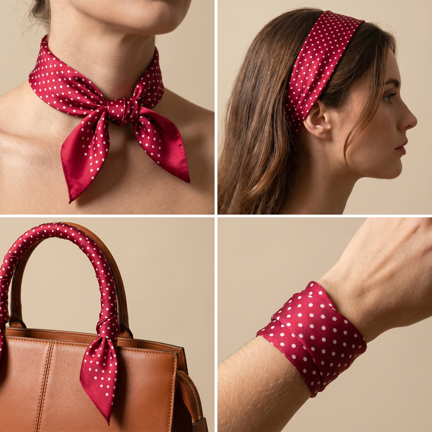 Bracksley red geometric satin scarf for women, 27 inch square — view 3