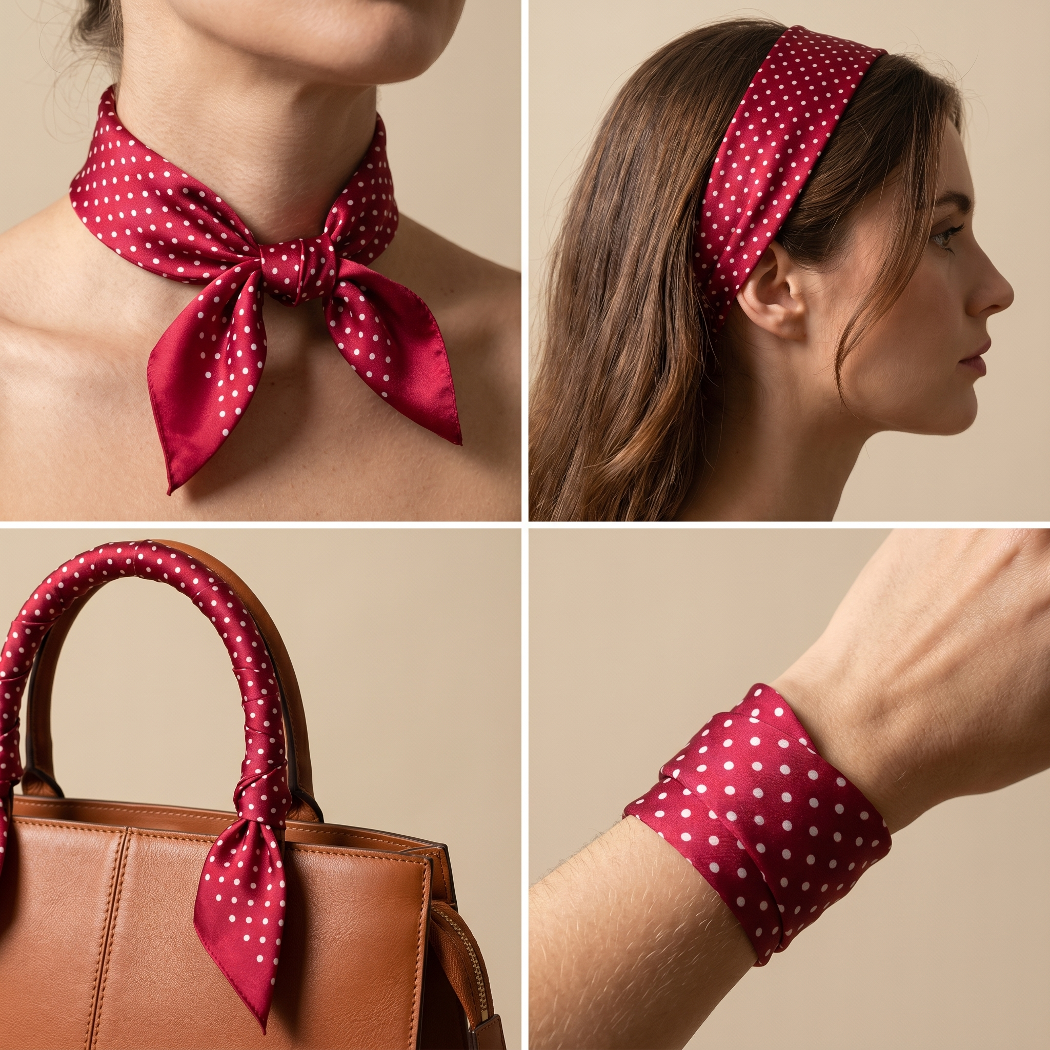 Bracksley red geometric satin scarf for women, 27 inch square — view 3