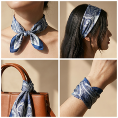 Bracksley blue paisley satin scarf for women, 27 inch square — view 3