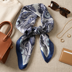 Bracksley blue paisley satin scarf for women, 27 inch square — view 2