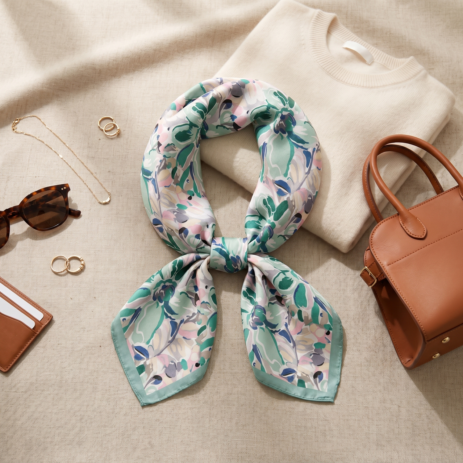 Bracksley multicolor floral satin scarf for women, 27 inch square — view 2